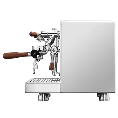 Espresso machine with wooden handles on a white background