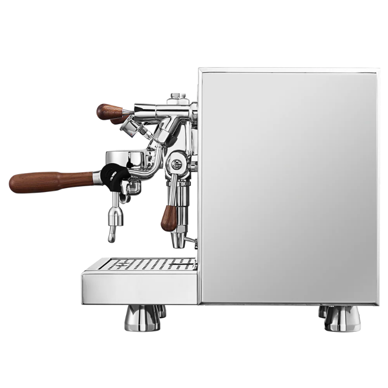 Espresso machine with wooden handles on a white background
