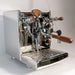 Espresso machine with wooden handles on a white background