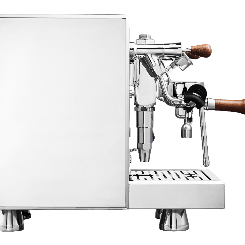Espresso machine with wooden handle on a white background