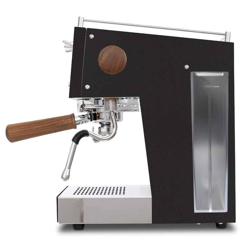 Espresso machine with wooden handle on a white background