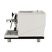 White espresso machine with chrome accents on a white background