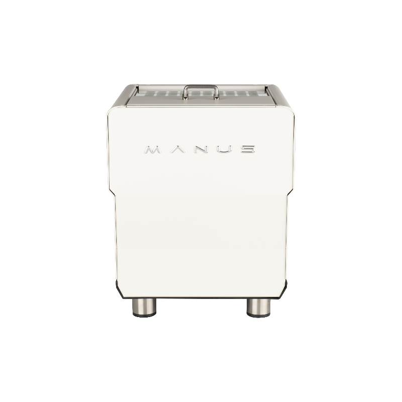 White appliance with 'Manue' branding on a black background